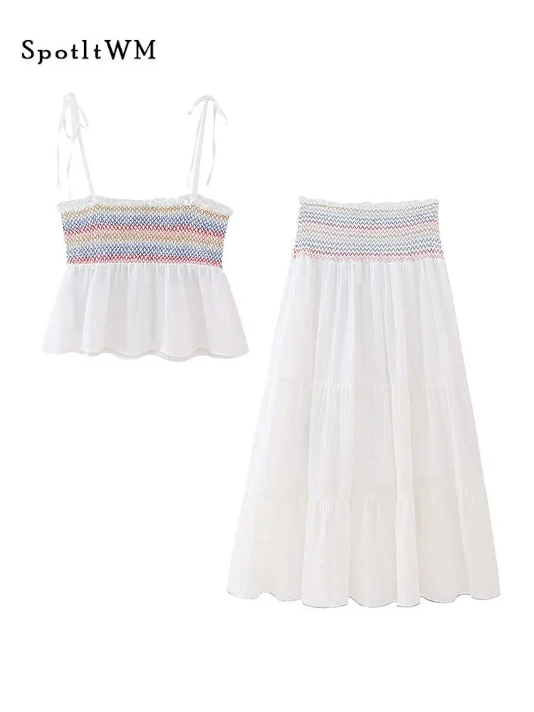 Women Coloful High Waist Skirt 2 Piece Set Fashion Sleeveless Lace Up Sling Top Pleated Skirt Suit Summer Beach Vacation Outfits
Women Coloful High Waist Skirt 2 Piece Set Fashion Sleeveless Lace Up Sling Top Pleated Skirt Suit Summer Beach Vacation Outfits