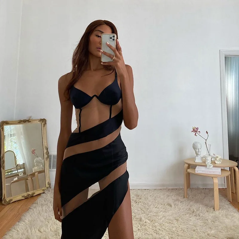2022 Sexy Personality Nightclub Club New Sling V-neck Fashion Contrast Color Perspective Slim Mesh Dress
2022 Sexy Personality Nightclub Club New Sling V-neck Fashion Contrast Color Perspective Slim Mesh Dress