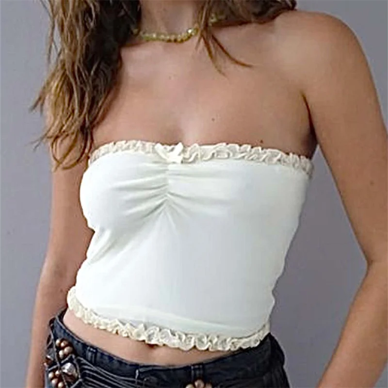 Summer Camis Women's Crop Top Sexy Off Shoulder Strapless Sleeveless Bandeau Vest with Ruffle Trim Going Out Streetwear Y2k
Summer Camis Women's Crop Top Sexy Off Shoulder Strapless Sleeveless Bandeau Vest with Ruffle Trim Going Out Streetwear Y2k