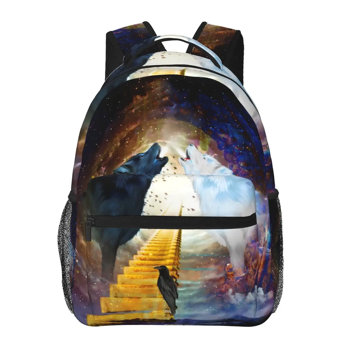 

Черно-белый рюкзак с волком, дорожные рюкзаки с абстрактными животными, стильные школьные ранцы унисекс для студентов, разноцветные Фотообои
