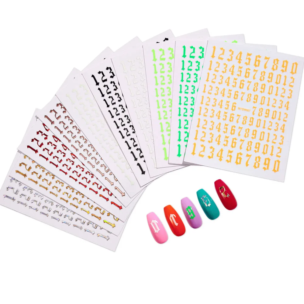 

1 Sheet Arab Numbers Nail Art Sticker Tips Laser Self-Adhesive Manicure Decal Decoration Parts New 3D Nail Silder
