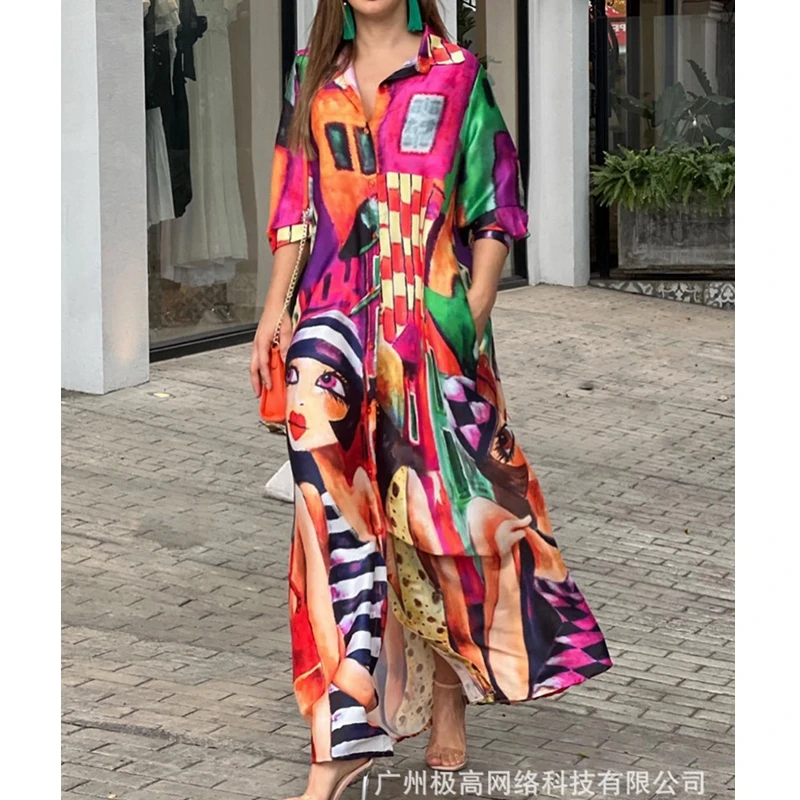 Women Shirt Dress Summer Autumn Loose Floral Print Slit Dress Women's Casual Long Sleeve Single Breasted Turn-down Collar Dress
Women Shirt Dress Summer Autumn Loose Floral Print Slit Dress Women's Casual Long Sleeve Single Breasted Turn-down Collar Dress
