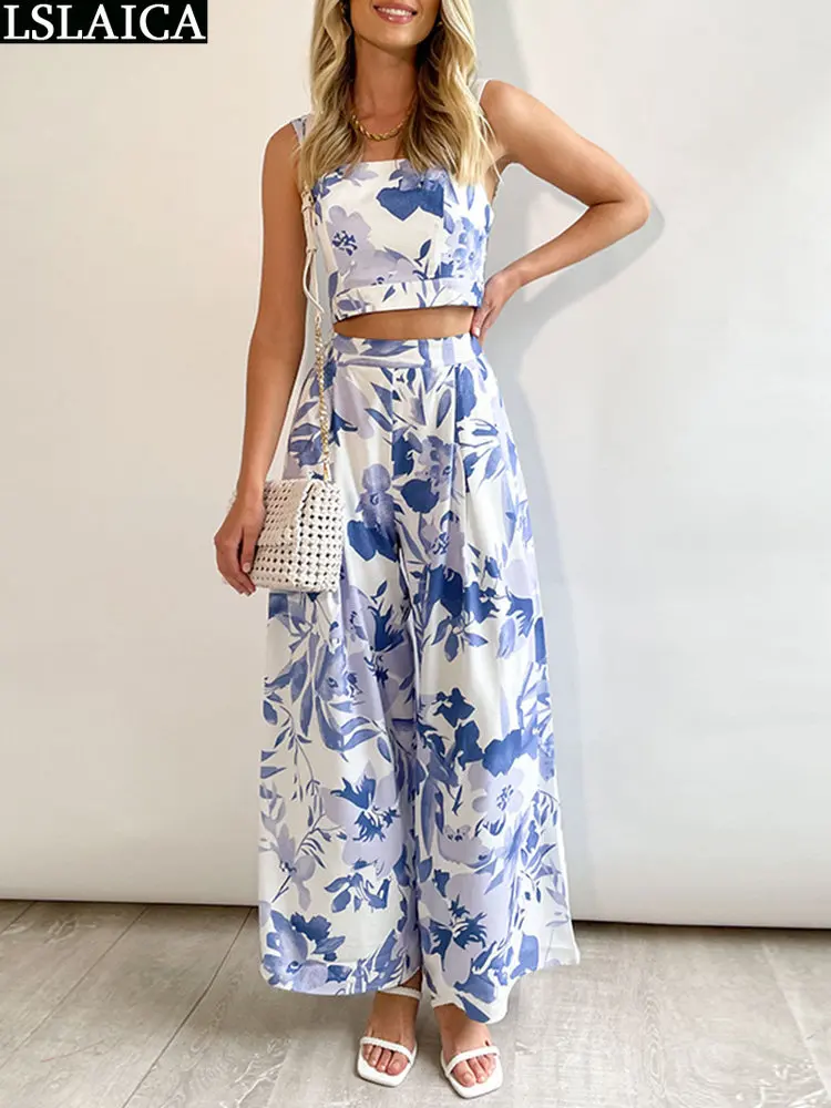 Floral Print Summer Sets Womens Outfits Backless Women's Clothing Offer Free Shipping Wide Leg Pants 2023 Sling Tops Fashion Set
Floral Print Summer Sets Womens Outfits Backless Women's Clothing Offer Free Shipping Wide Leg Pants 2023 Sling Tops Fashion Set