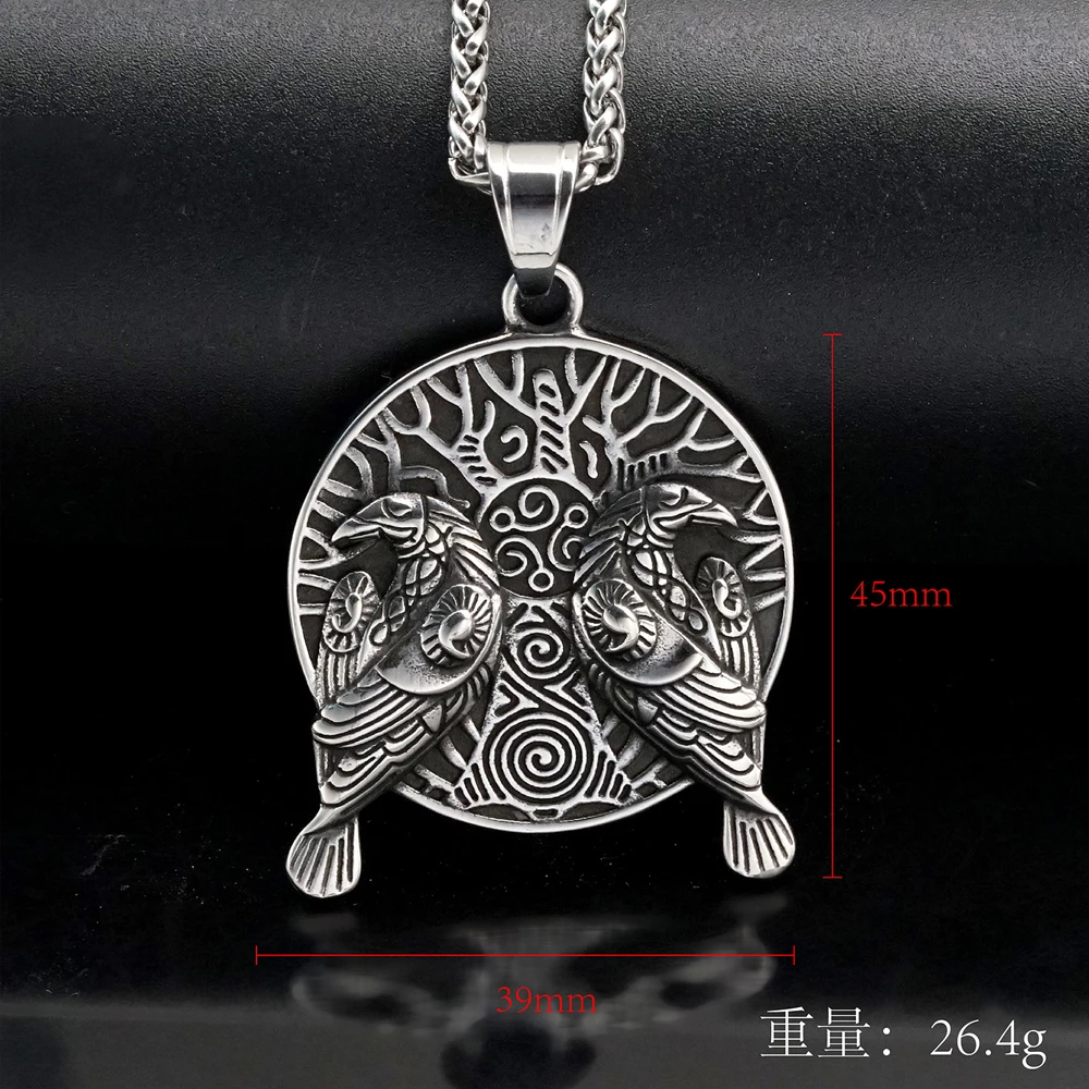 

Vintage Viking Crow Totem Pendant Necklace Stainless Steel Men Nordic Rune Tree of Life Necklace Norwegian Amulet Jewelry Gift