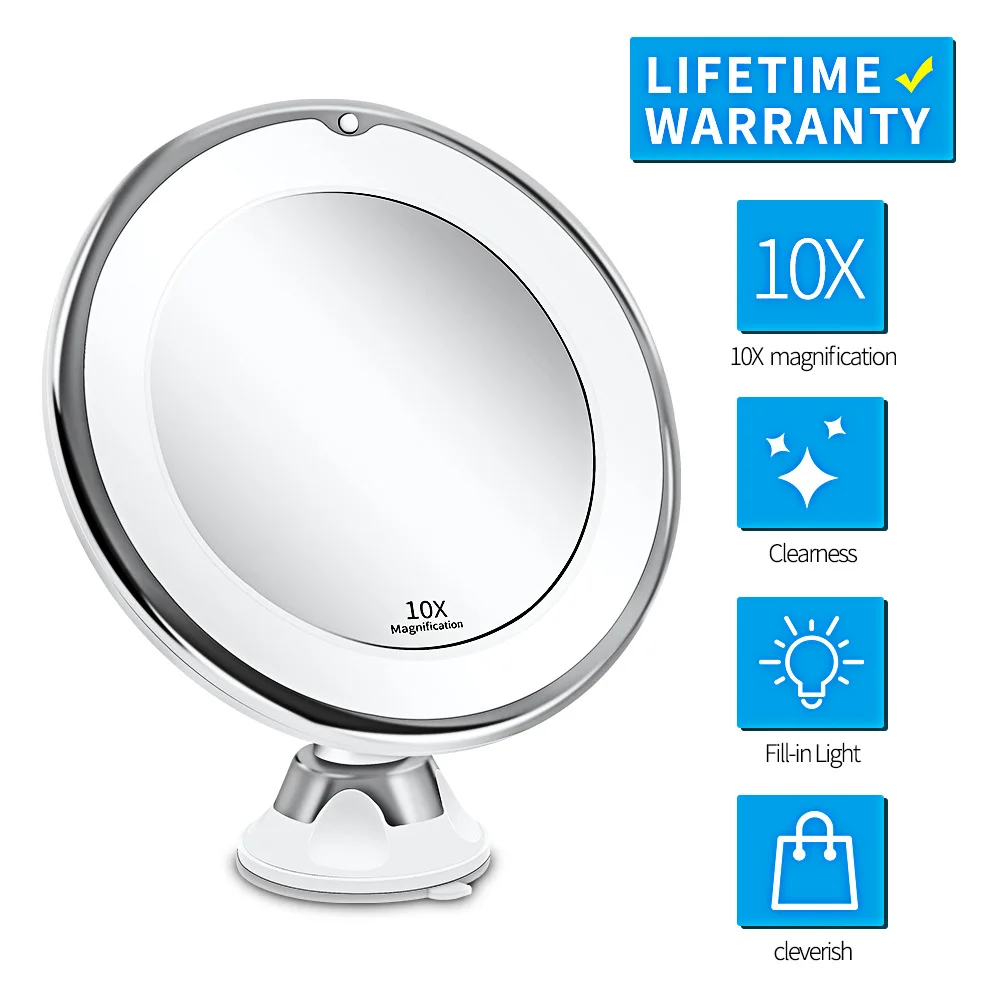 

Гибкое зеркало для макияжа с 10-кратным увеличением, 14 светодиодами и сенсорным экраном для макияжа для девочек, косметическое зеркало со светодиодной подсветкой