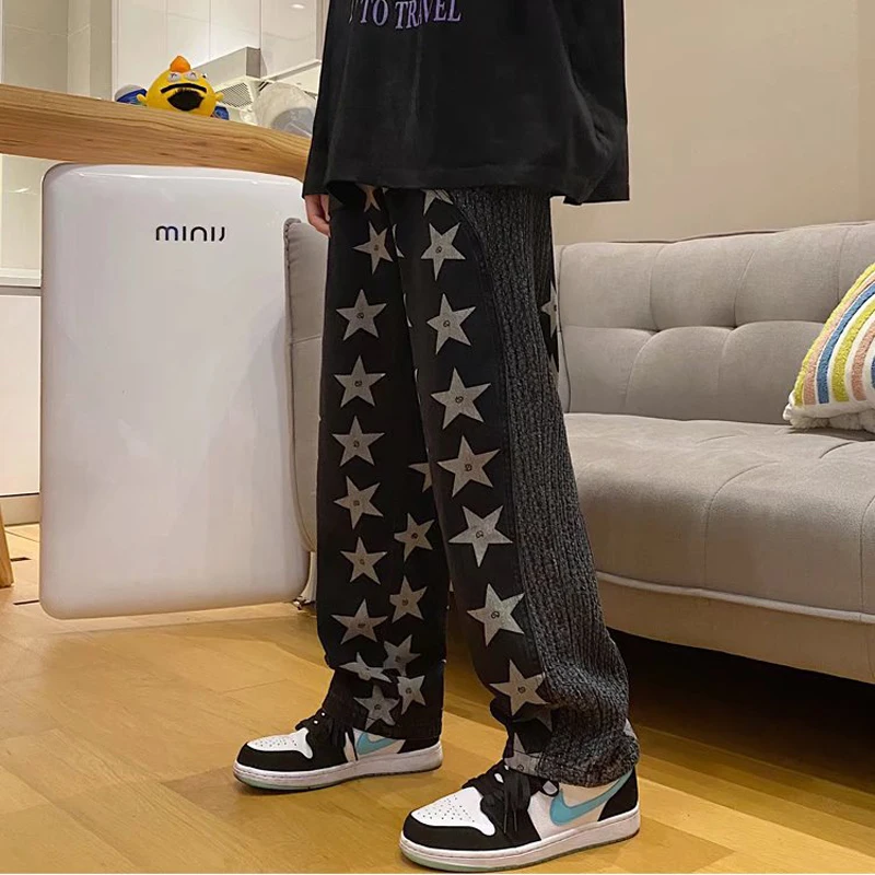 Men's Loose Straight Weave Stitching Star Jeans Teens American Hip Hop Long Pants Tide Brand Y2k Aesthetic Pants Ins Hot Sale
Men's Loose Straight Weave Stitching Star Jeans Teens American Hip Hop Long Pants Tide Brand Y2k Aesthetic Pants Ins Hot Sale