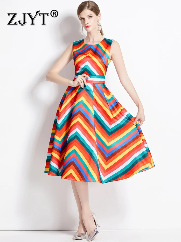 ZJYT Designer Striped Print Midi Sleeveless Dresses for Women 2023 Tank Casual Vestidos Para Mujer Holiday Party Aline Robe XXL
ZJYT Designer Striped Print Midi Sleeveless Dresses for Women 2023 Tank Casual Vestidos Para Mujer Holiday Party Aline Robe XXL