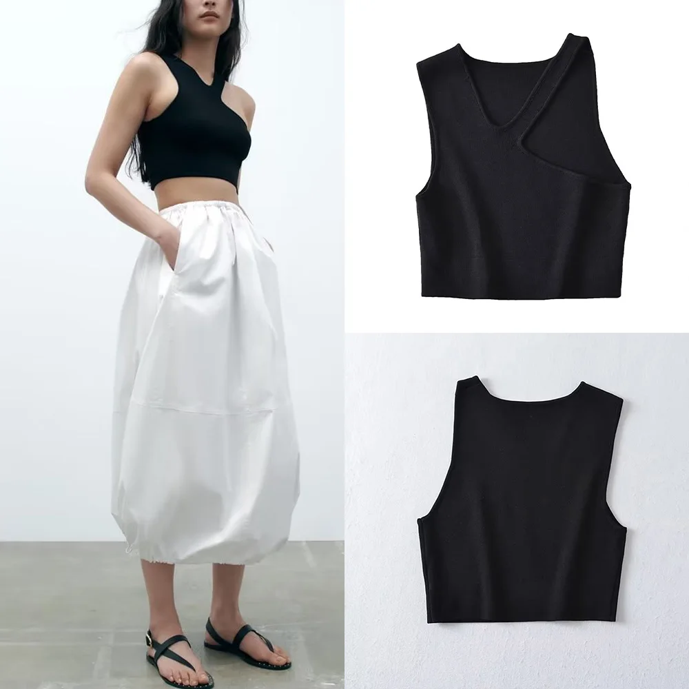 

PB&ZA Spring/Summer New Women's Fashion Chic Irregular Opening Design Hundred Short Knit Tops 2142041