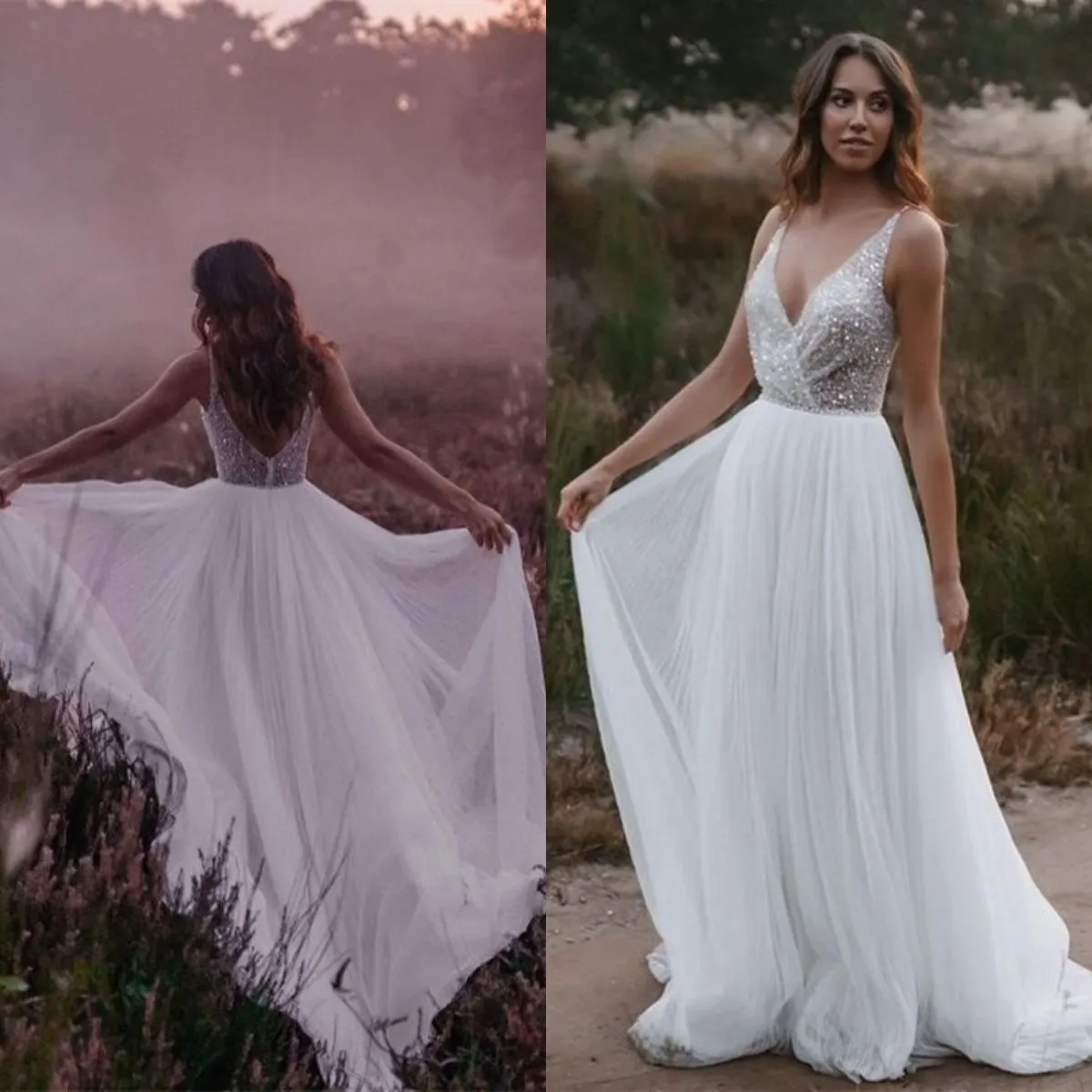 Bohemian A Line Wedding Dresses Backless Sequins Top Wedding Gowns 2022 Tulle Beach vestidos de novia
Bohemian A Line Wedding Dresses Backless Sequins Top Wedding Gowns 2022 Tulle Beach vestidos de novia