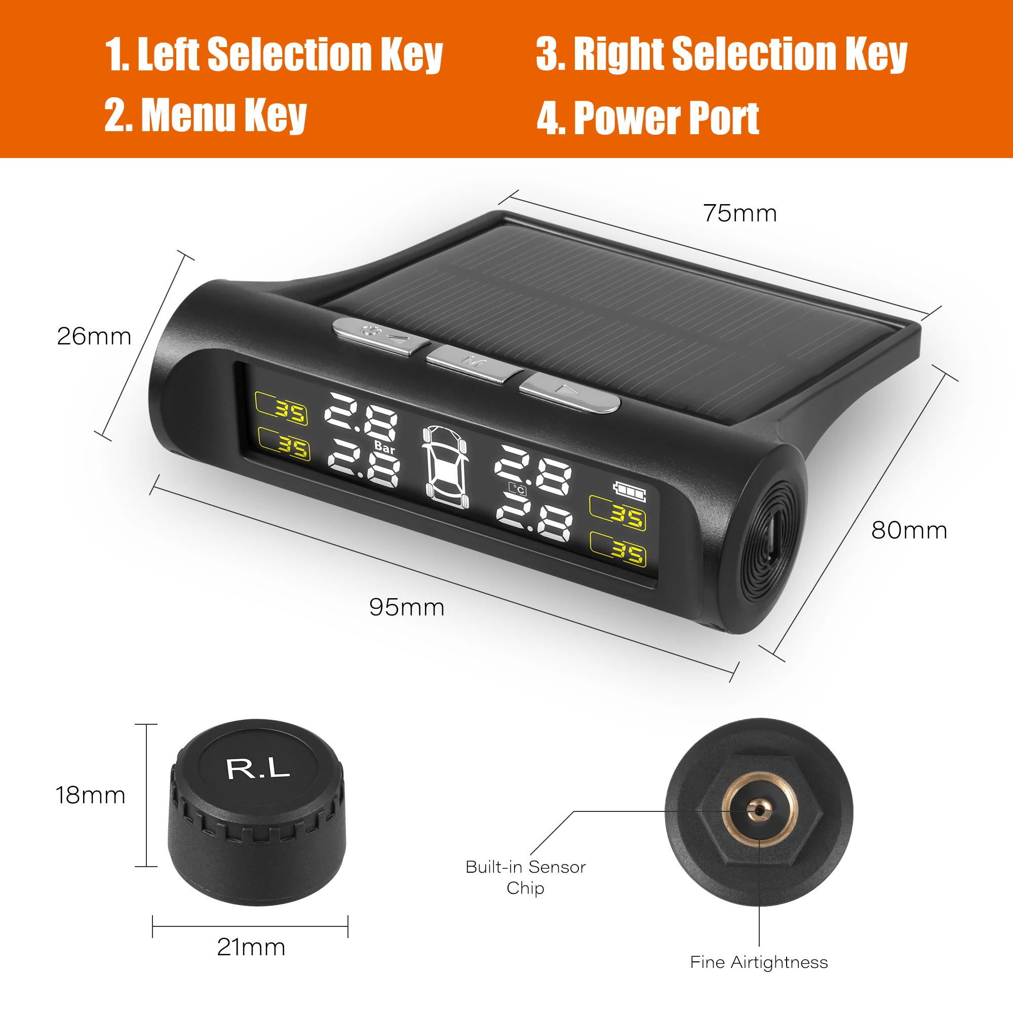 Система мониторинга давления в шинах TPMS на солнечной батарее с ЖК-дисплеем -