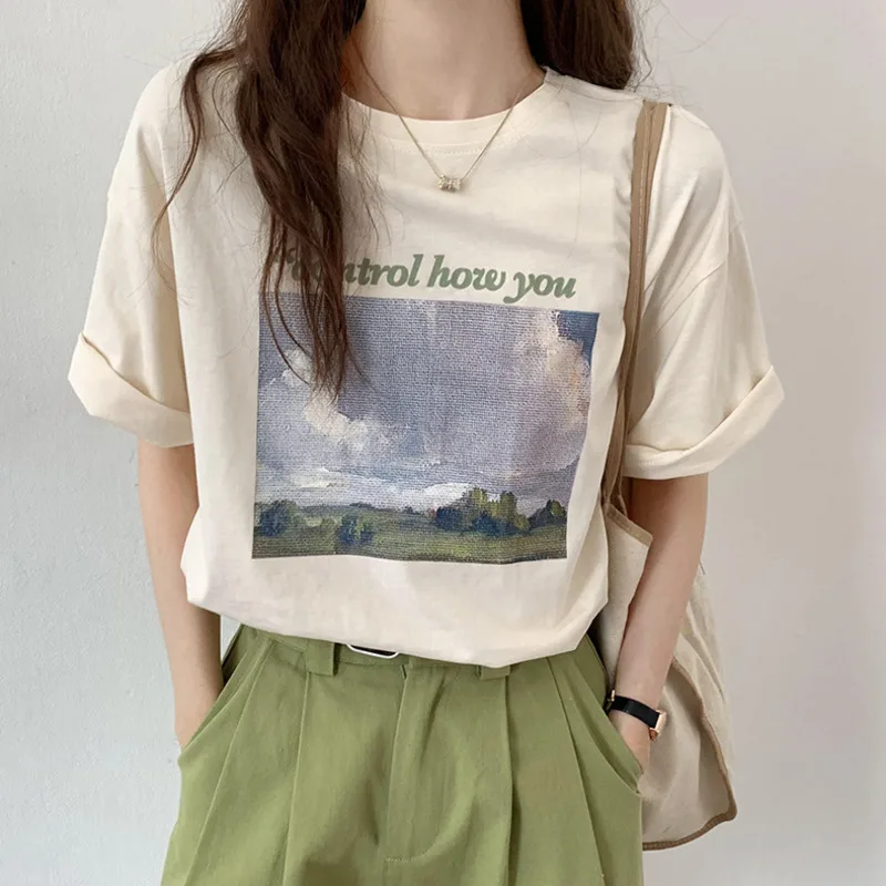2022 Summer Aesthetic Print Women T-shirt O-neck Casual Loose Short Sleeve Cotton T-shirts Tops Summer Clothes For Women
2022 Summer Aesthetic Print Women T-shirt O-neck Casual Loose Short Sleeve Cotton T-shirts Tops Summer Clothes For Women
