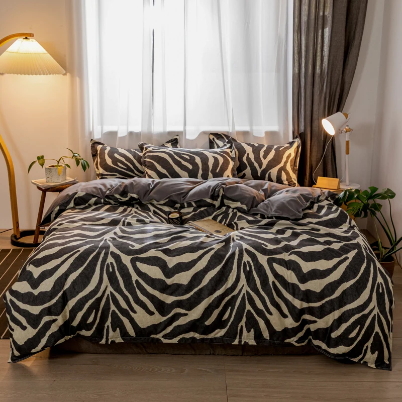 

ABAY Bedding set Polyester Zebra pattern Duvet Cover Pillowcase Bed Sheet Fashion Bed sets King Queen Twin Size