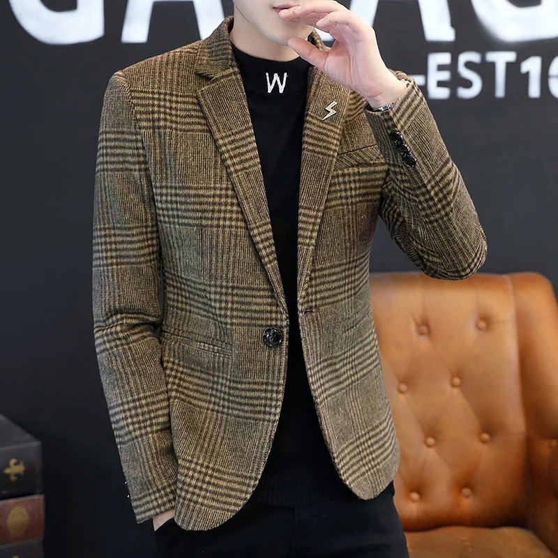 Boutique fashion Blazer Korean version of high-end slim trend handsome plaid single item Blazer coat business casual men's groom
Boutique fashion Blazer Korean version of high-end slim trend handsome plaid single item Blazer coat business casual men's groom