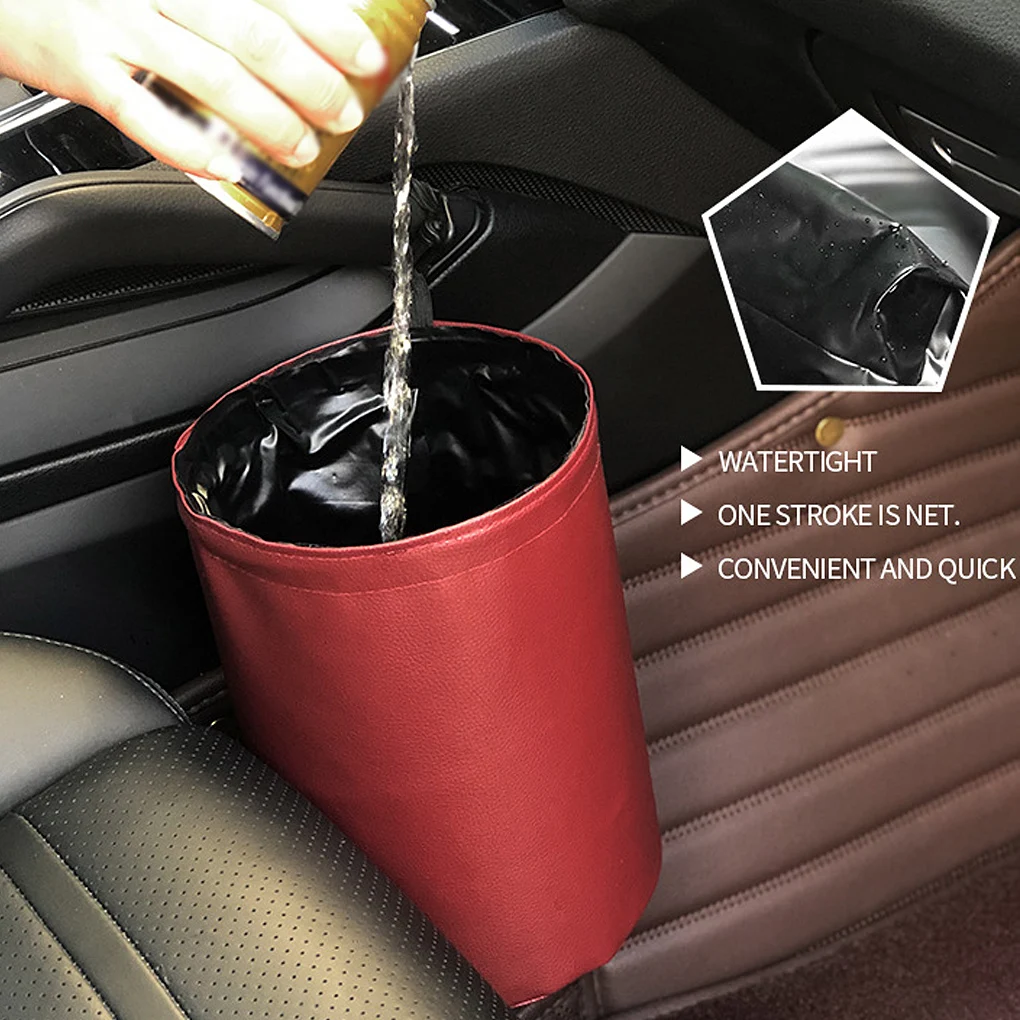 

Leather Car Trash Can Leakproof Hanging Garbage Bin Automobile Holder Folding Litter Accessories Universal Auto