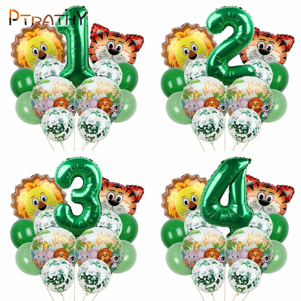 

13pcs Avocado Green Balloon Kit With Wild Animal Head Balloons Set For Kids Happy Birthday Wild Jungle Safari Party Decorations