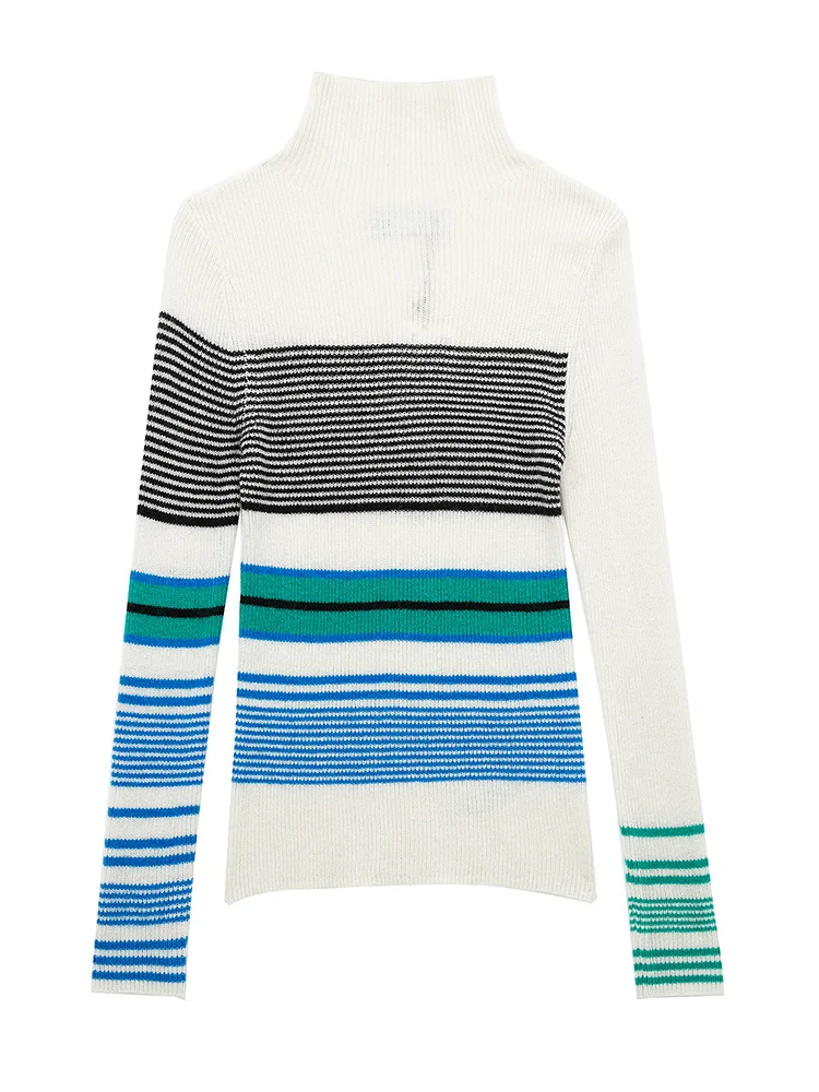 

Зимняя одежда женские свитера 2022 с имитацией шеи тонкий приталенный вязаный пуловер свитер уличная одежда с длинным рукавом полосатый свитер джемпер