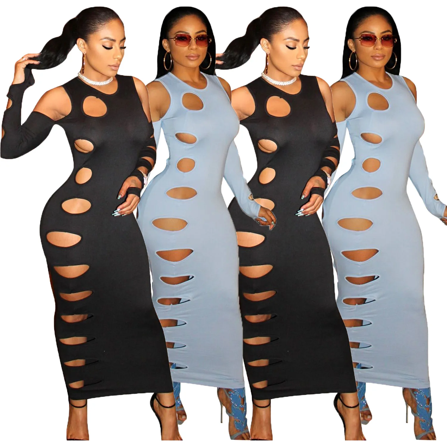 Женское облегающее платье-карандаш средней длины с открытыми плечами и вырезами
Женское облегающее платье-карандаш средней длины с открытыми плечами и вырезами