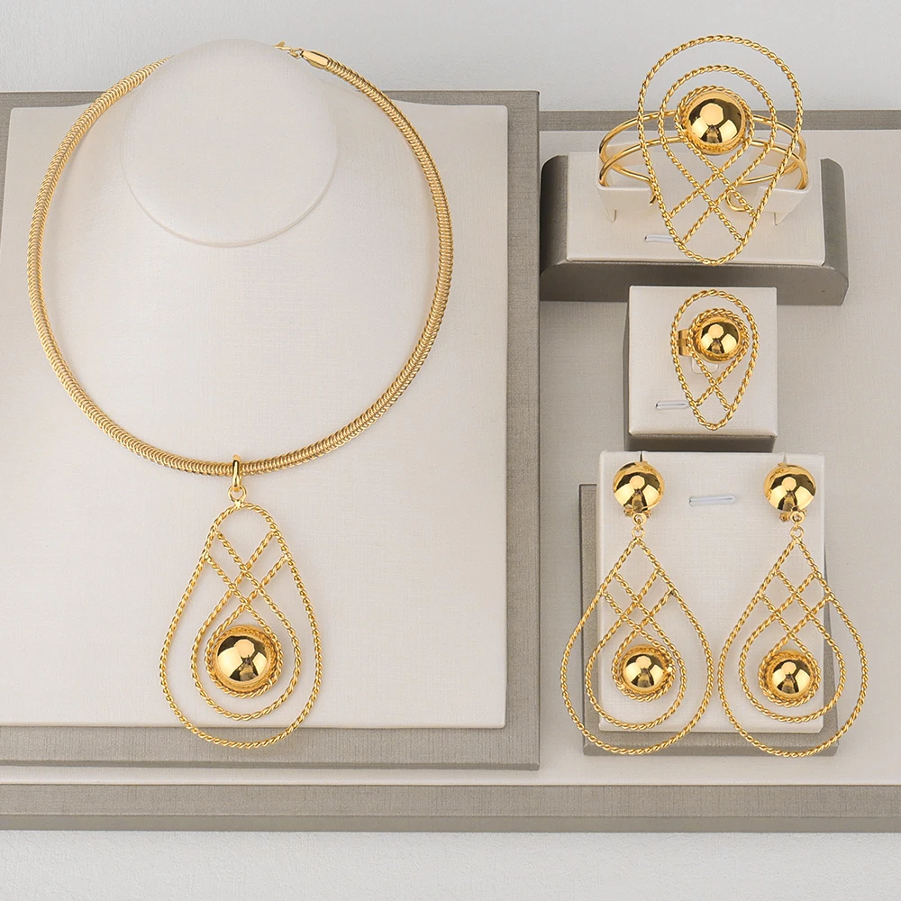 Dubai Gold Color Jewelry Sets For Women Necklace African Beads Drop Earrings Jewelry Nigerian Bridal Wedding Bracelet Ring Set
Dubai Gold Color Jewelry Sets For Women Necklace African Beads Drop Earrings Jewelry Nigerian Bridal Wedding Bracelet Ring Set