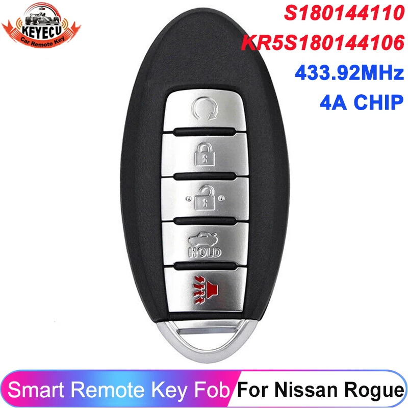 KEYECU KR5S180144106 Continental S180144110 For Nissan Rogue 2017 2018 433.92MHz 4A CHIP Smart Remote Car Key Fob 5 Buttons
KEYECU KR5S180144106 Continental S180144110 For Nissan Rogue 2017 2018 433.92MHz 4A CHIP Smart Remote Car Key Fob 5 Buttons