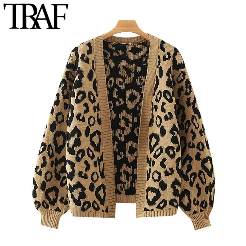 TRAF Women Fashion Leopard Pattern Loose Knitted Cardigan Sweater Vintage Lantern Sleeve Female Outerwear Chic Tops
TRAF Women Fashion Leopard Pattern Loose Knitted Cardigan Sweater Vintage Lantern Sleeve Female Outerwear Chic Tops