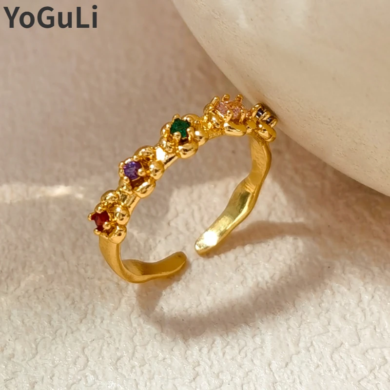 Fashion Jewelry High Quality Brass Gold Color Colorful Glass Open Adjustable Rings For Women Female Party Wedding Gift
Fashion Jewelry High Quality Brass Gold Color Colorful Glass Open Adjustable Rings For Women Female Party Wedding Gift