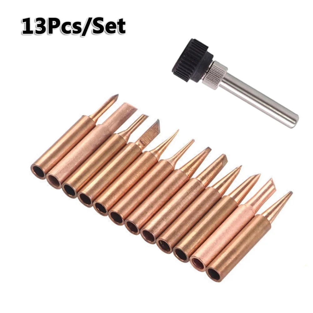 12Pcs Pure Copper Soldering Iron Tip 900M-T Welding Electric Iron With Sleeve For 936, 937, 938, 969, 8586 Soldering Stations
12Pcs Pure Copper Soldering Iron Tip 900M-T Welding Electric Iron With Sleeve For 936, 937, 938, 969, 8586 Soldering Stations