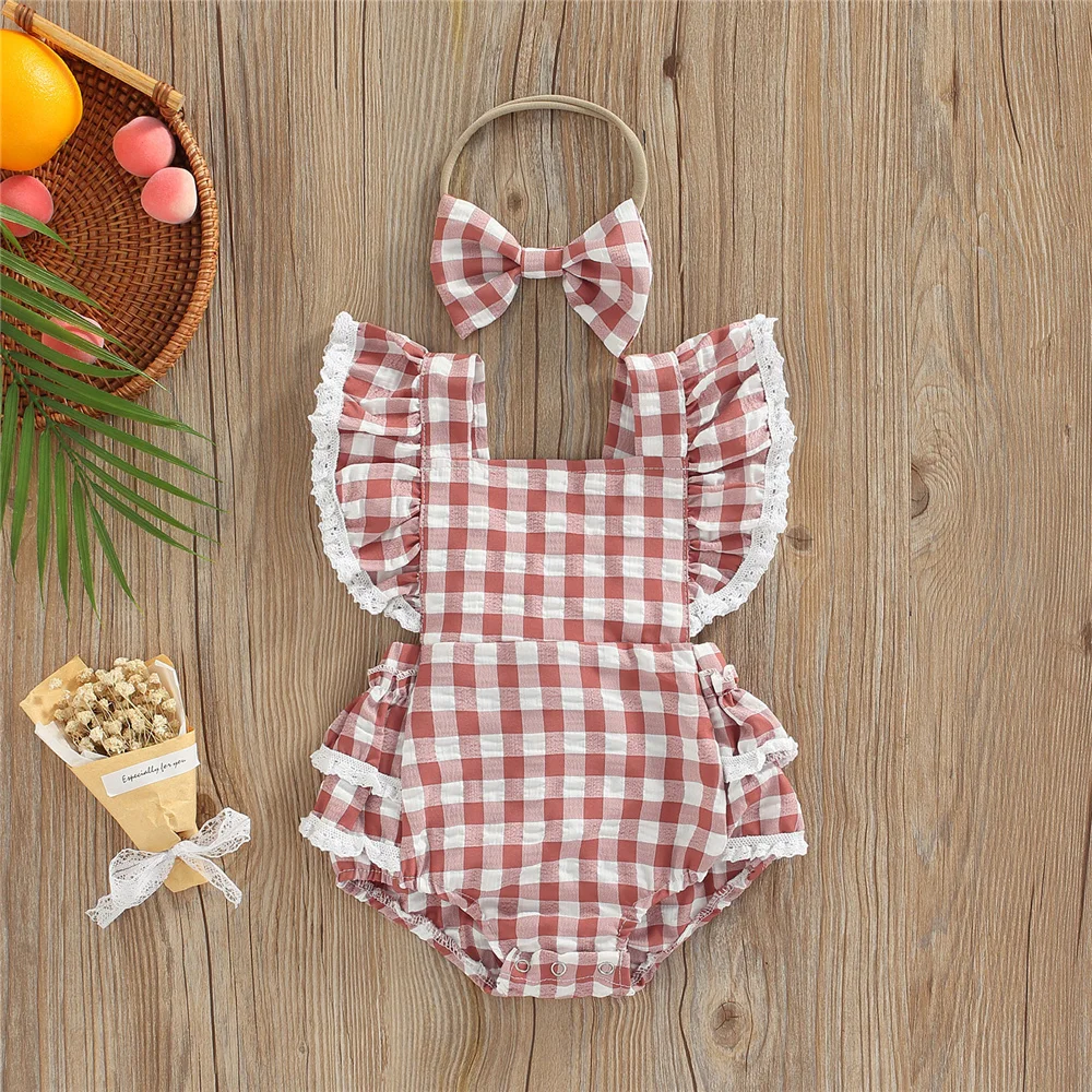 Summer Newborn Baby Girls Romper Infant Toddler Sweet Style Plaid Lace Patchwork Fly Sleeve Bodysuits + Bow Headwear Clothes Set
Summer Newborn Baby Girls Romper Infant Toddler Sweet Style Plaid Lace Patchwork Fly Sleeve Bodysuits + Bow Headwear Clothes Set