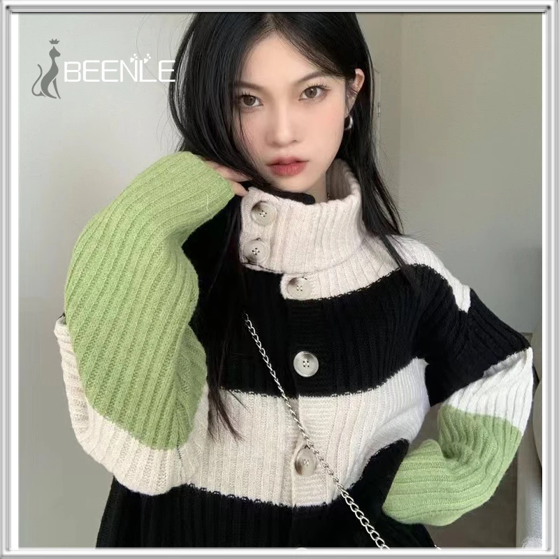BEENLE High Collar Contrast Color Sweater Women Button Fashion Casual Knitted Cardigan Loose Knitted Sweater Women
BEENLE High Collar Contrast Color Sweater Women Button Fashion Casual Knitted Cardigan Loose Knitted Sweater Women