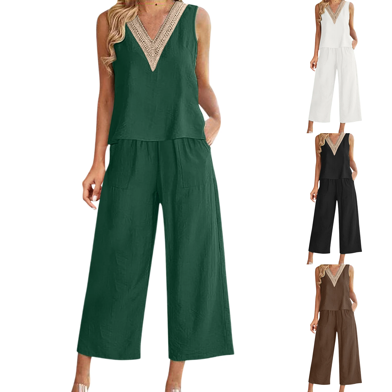 Women Casual Shirt Pants Set Wide Leg Cotton Linen Cropped Tank Tops Pants High Waist Sleeveless Boho Style Vacation Outfit
Women Casual Shirt Pants Set Wide Leg Cotton Linen Cropped Tank Tops Pants High Waist Sleeveless Boho Style Vacation Outfit