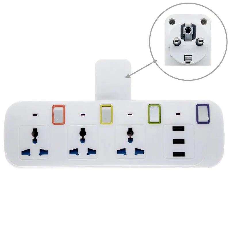 

Schuko Plug 3 Way Splitter Universal Outlet Wireless Extension Power Strip With 3 USB Charger AC220~240V 10A