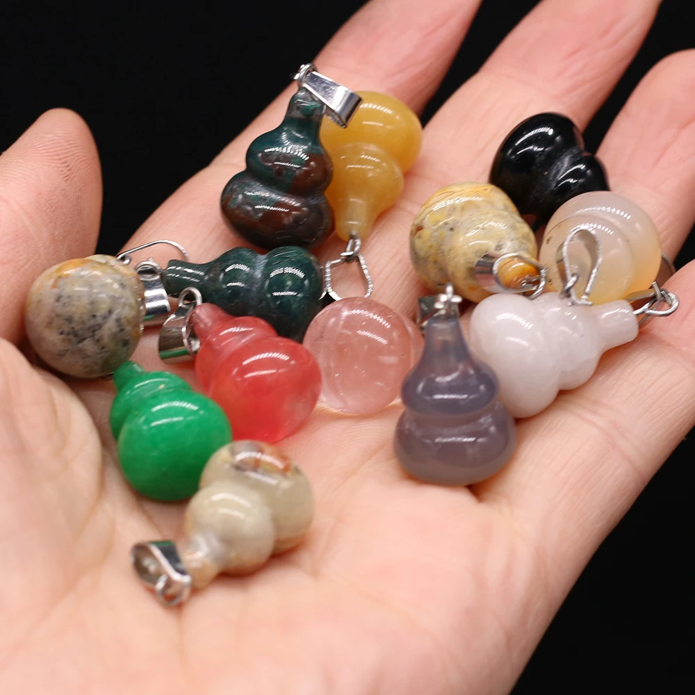 

10Pcs Random Natural Stone Pendant Agates/Yellow Jade Gourd-Shaped Pendant For Jewelry Making DIY Earrings Necklace Accessory