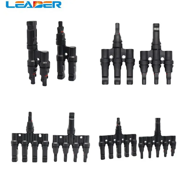 

LEADER 1pair Solar PV Connector 2/3/4/5/6 to1Parallel Branch Connector 30A 1000V T Type Connector Male to Female Solar PV System