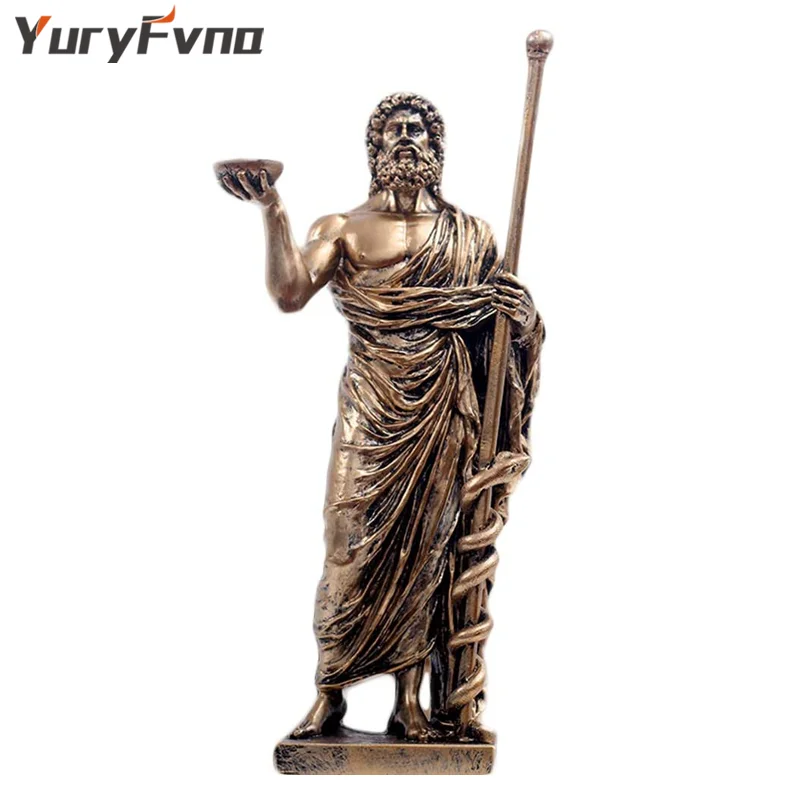 

YuryFvna Greek Medical God Sculpture, Asclepius Medicine Bronze Statue for Home Desktop Decoration