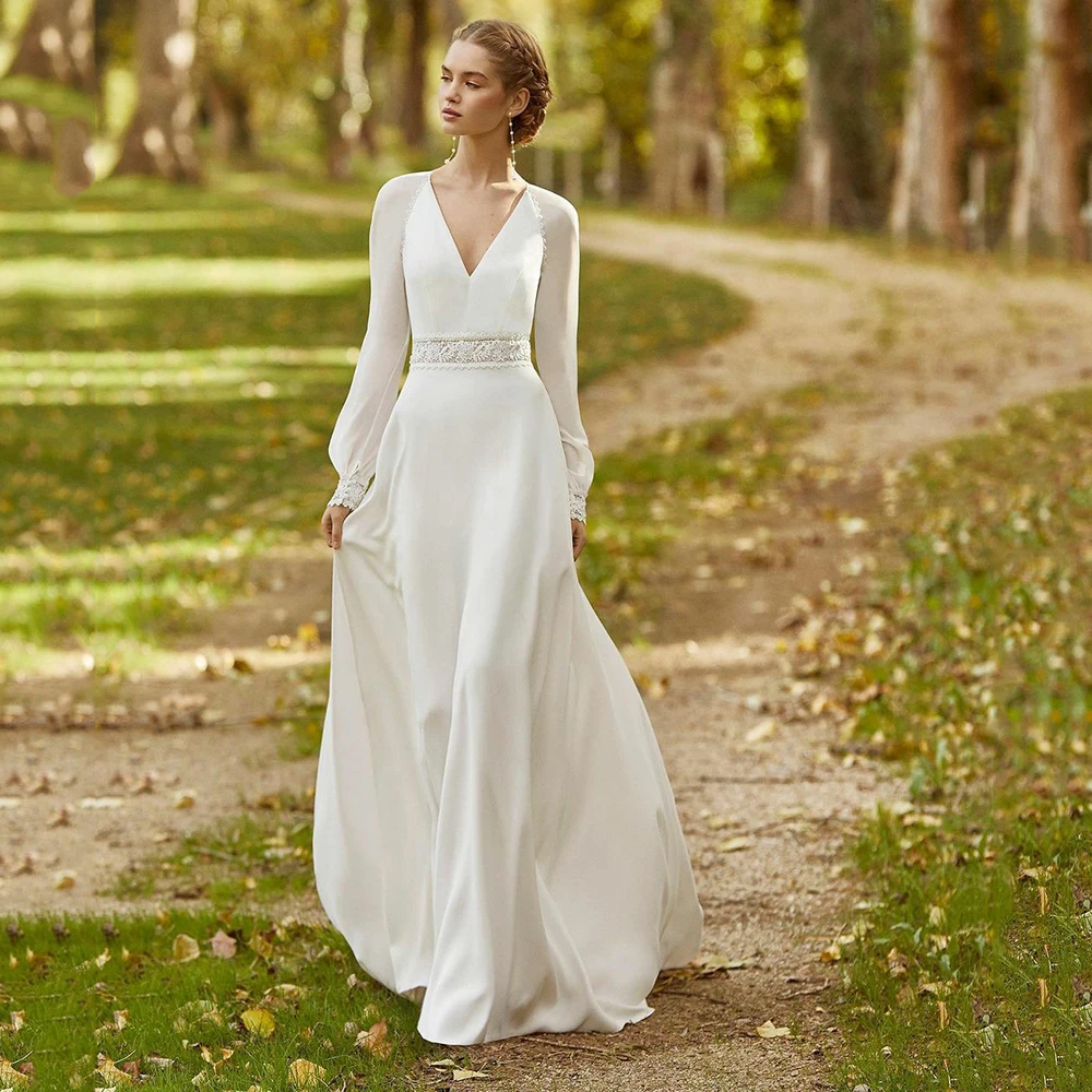 UETEEY Simple A-Line Wedding Dress Boho Chiffon Long Puffy Sleeves Bride Gowns Sweep Train Lace Blet 2022 Vestido De Noiva
UETEEY Simple A-Line Wedding Dress Boho Chiffon Long Puffy Sleeves Bride Gowns Sweep Train Lace Blet 2022 Vestido De Noiva