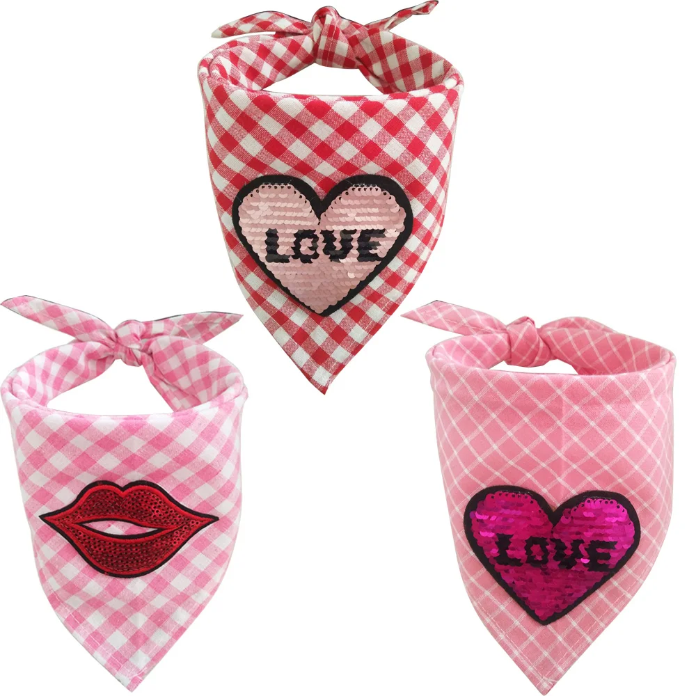 

3pcs Dog Bandana Valentine's Day Pet Dog Grooming Accessories Love style Samll Dog Cat Bandana Scarf For Dogs Grooming Products