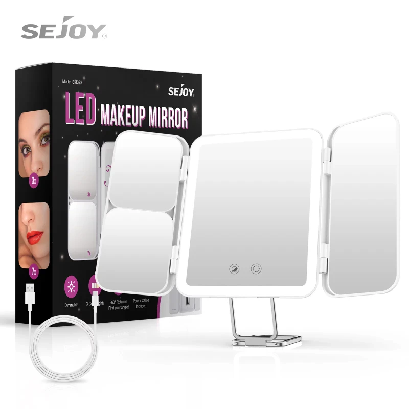 Makeup Mirror with 3 Color Lights, with 3X 7X Magnifying Mirror Tri-Fold Vanity Mirror,Portable Travel Mirror for Women Gift, Ta
Makeup Mirror with 3 Color Lights, with 3X 7X Magnifying Mirror Tri-Fold Vanity Mirror,Portable Travel Mirror for Women Gift, Ta