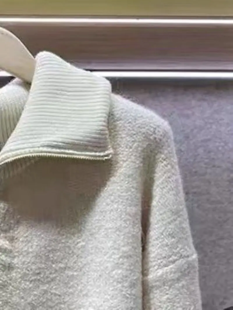 Women Pullover Turn Down Collar Half Zip Solid Color Long Sleeve Simple Sweater
Women Pullover Turn Down Collar Half Zip Solid Color Long Sleeve Simple Sweater