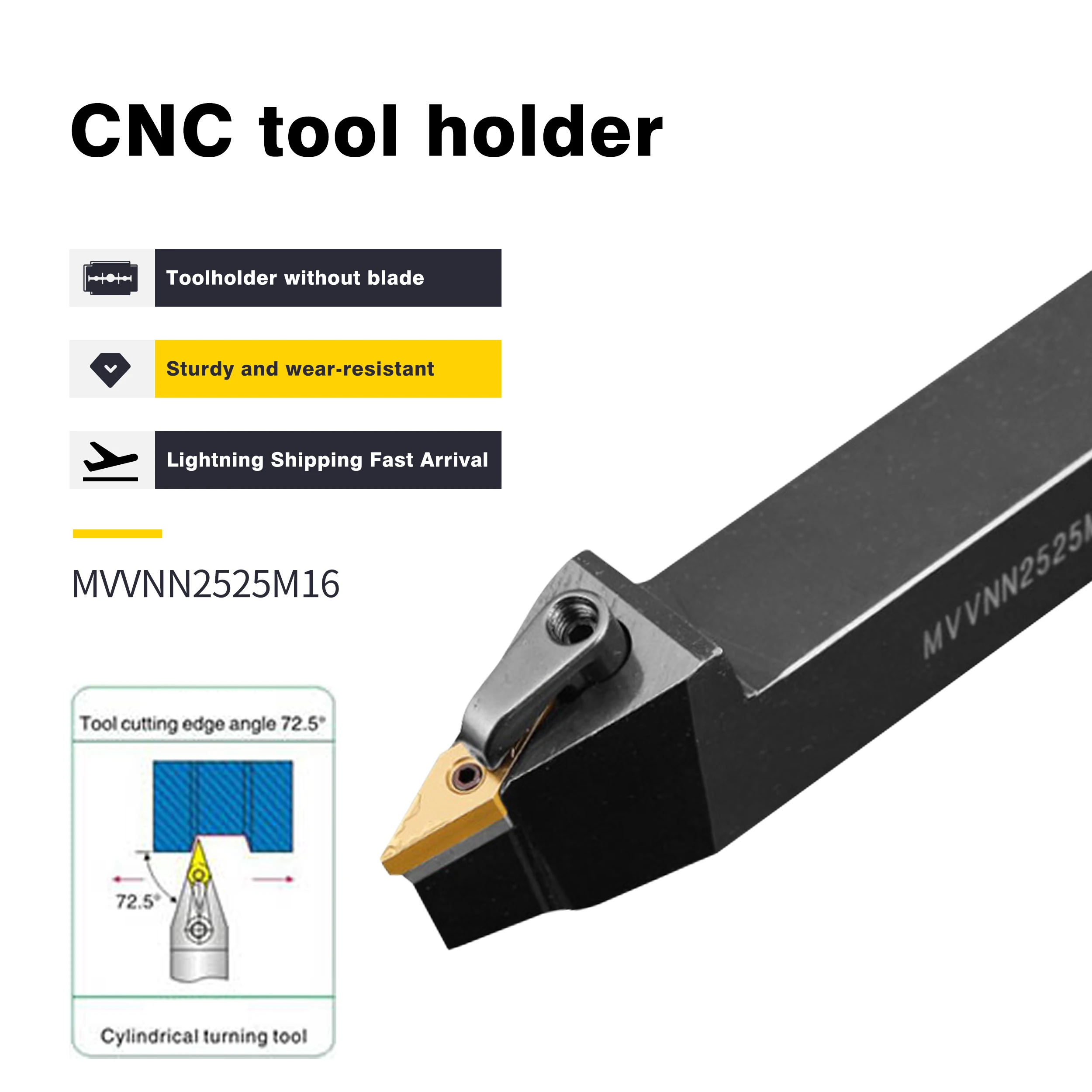 

MVVNN1616K16 Lathe Tools Boring Bar MVVNN2020K16 CNC Lathe Cutting Tools MVVNN2525M16 External Turning Tools Holder 72.5 Degree