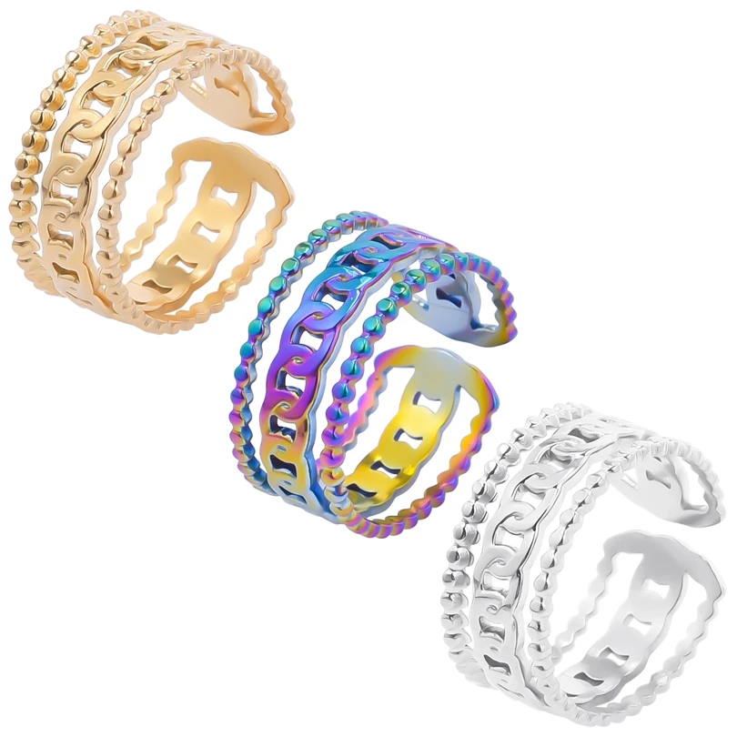 5pcs/Lot Punk Three Layer Chain Fashion Ring Gold Color Stainless Steel Party Finger Three Tone Rings For Women Jewelry Gift
5pcs/Lot Punk Three Layer Chain Fashion Ring Gold Color Stainless Steel Party Finger Three Tone Rings For Women Jewelry Gift