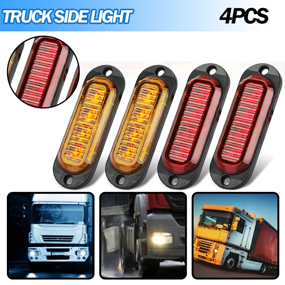 

4pcs SMD2835 Amber/Red 4 LED Side Marker Clearance Lights IP65 12-24V 5W Signal Lamp For Most 12V Trailers