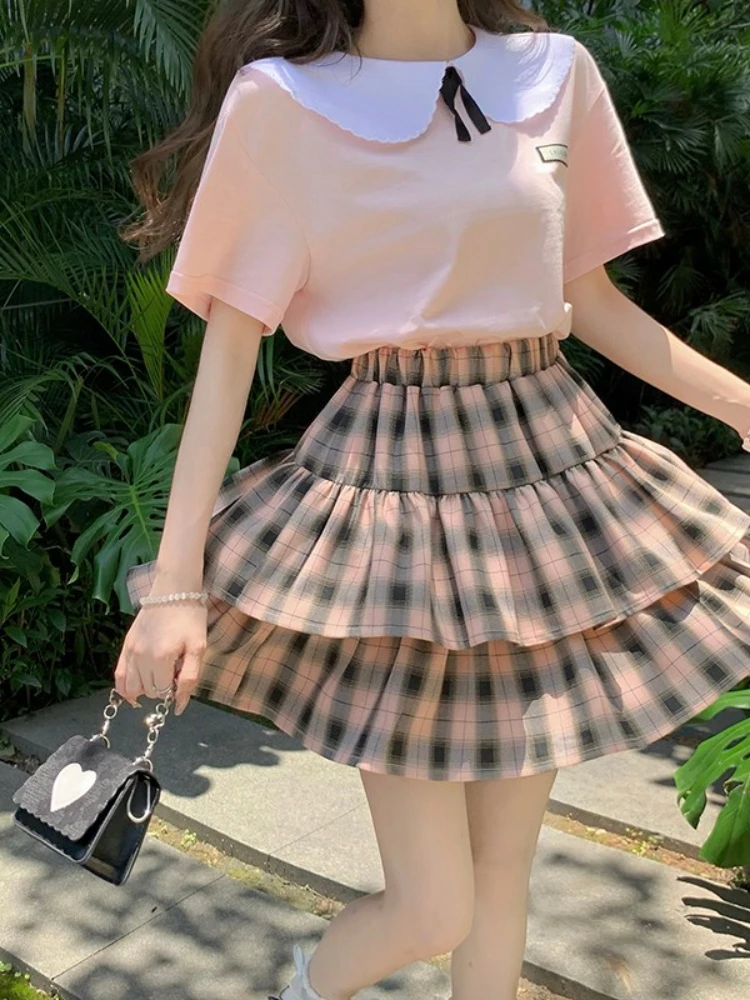 Skirt Sets Ladies 2022 Summer New Pink Big Lapel Girl T-shirt Top + Pink Plaid Skirt Pleated Suit Two Piece Sets Womens Outifits
Skirt Sets Ladies 2022 Summer New Pink Big Lapel Girl T-shirt Top + Pink Plaid Skirt Pleated Suit Two Piece Sets Womens Outifits