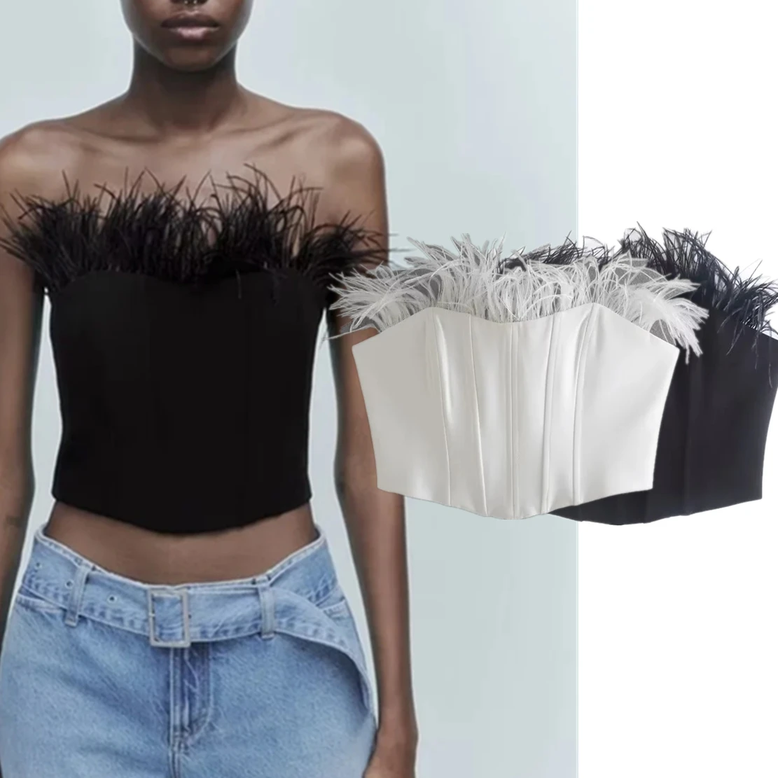 Jenny&Dave Ins Fahsion Blogger Patchwork Sexy Short Corset With Feather Retro Sheath Tops
Jenny&Dave Ins Fahsion Blogger Patchwork Sexy Short Corset With Feather Retro Sheath Tops
