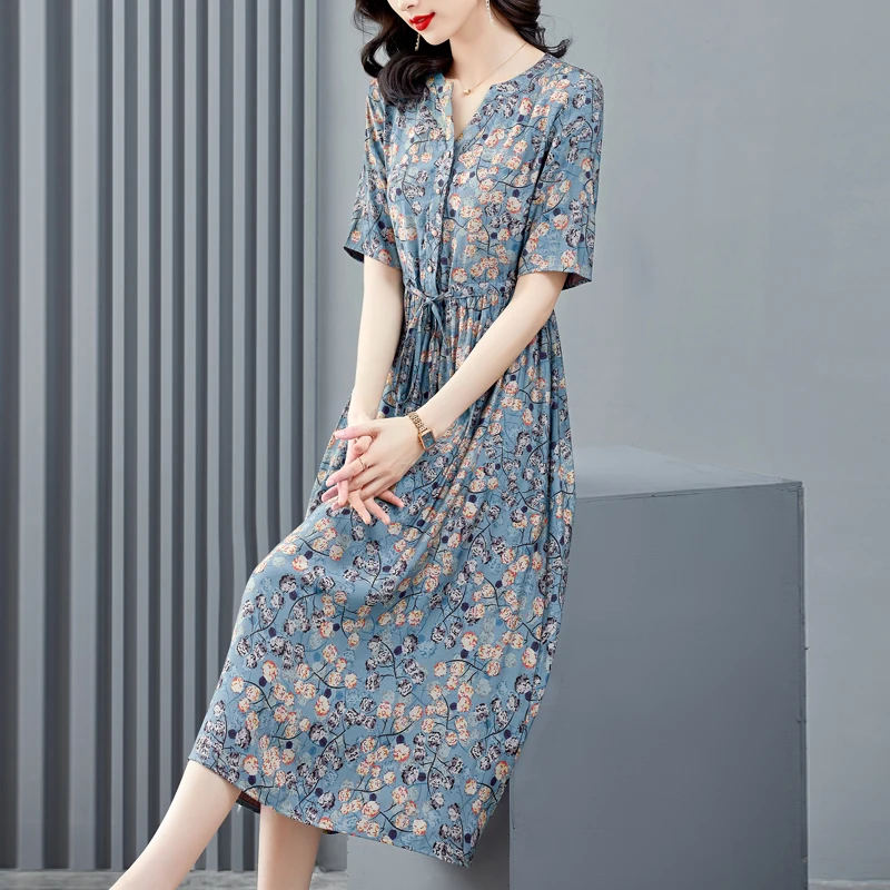 Chinese Style Retro Printed Loose Dress Ladies Spring 2022 High Quality Thin Silk Long Skirt Elegant Party Short Sleeve Dress
Chinese Style Retro Printed Loose Dress Ladies Spring 2022 High Quality Thin Silk Long Skirt Elegant Party Short Sleeve Dress