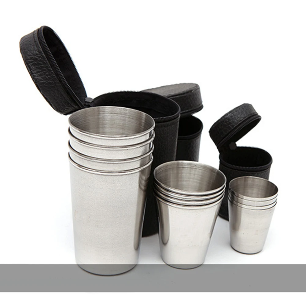 4pcs Stainless Steel Cup Drinking Wine Glasses With Leather Lid Bag For Outdoor Camping Hiking Equipments Accessories Tools
4pcs Stainless Steel Cup Drinking Wine Glasses With Leather Lid Bag For Outdoor Camping Hiking Equipments Accessories Tools