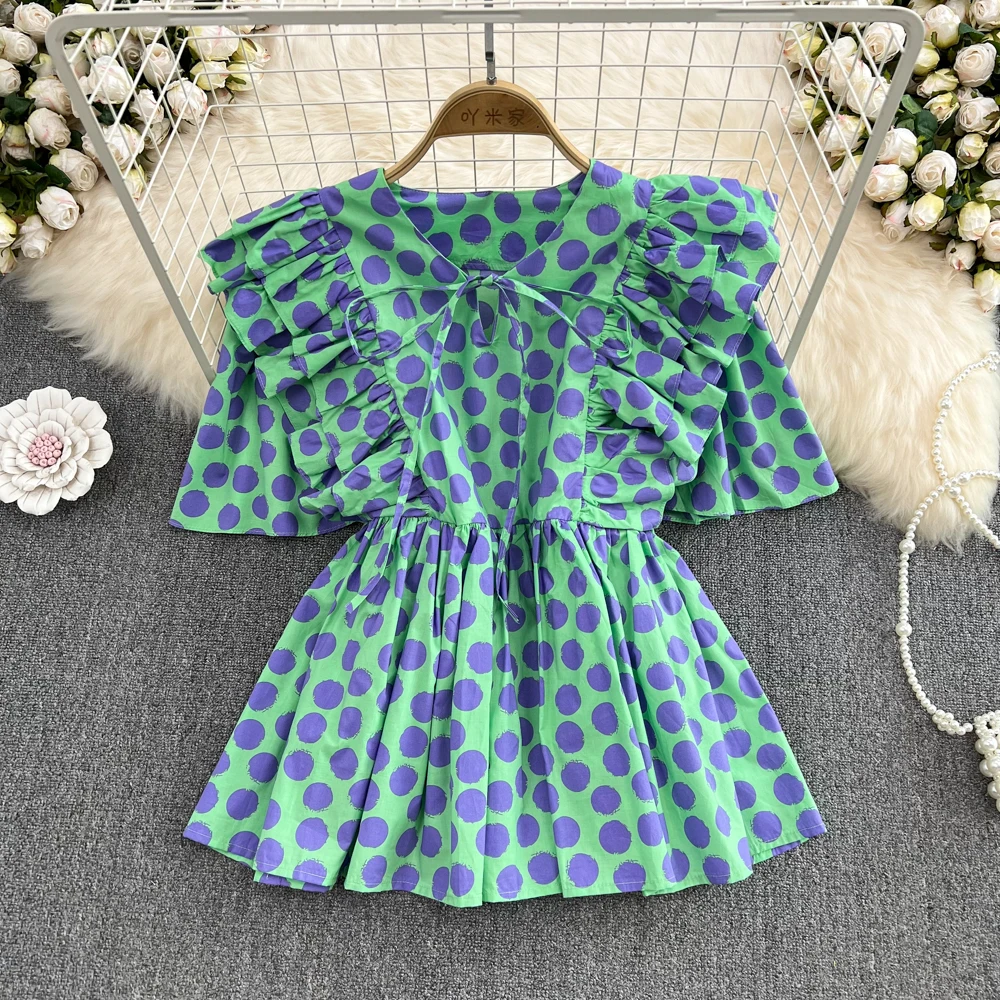 VANOVICH 2022 Summer New Sweet O-neck Flounced Edge Patchwork Short Sleeve Top Loose Waist Slim Pullover Polka Dot Casual Top
VANOVICH 2022 Summer New Sweet O-neck Flounced Edge Patchwork Short Sleeve Top Loose Waist Slim Pullover Polka Dot Casual Top