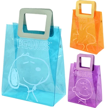 Kawaii Snoopy Jelly Pvc Transparent Handbag Anime Fashion Students Stationery Storage Bag All-Match Shopping Beach Pouch Gifts