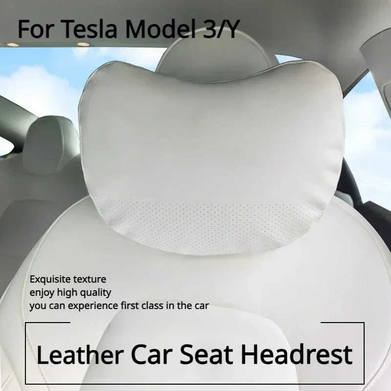 

For Tesla Model 3/Y Car Seat Headrest Leather Neck Pillow Soft Comfortable Interior Car Pillows for Tesla 2023 Auto Accessories