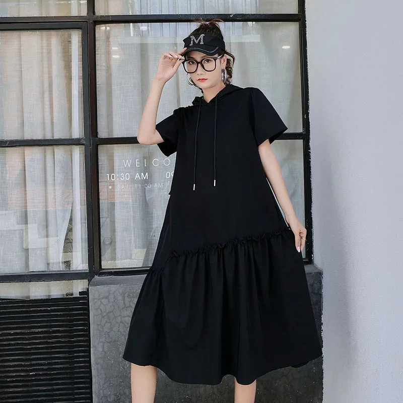 220458 Ruffles Dresses 2022 Summer New Arrival Loose Hooded Big Size Casual Solid Color Women Clothing Tide 
220458 Ruffles Dresses 2022 Summer New Arrival Loose Hooded Big Size Casual Solid Color Women Clothing Tide