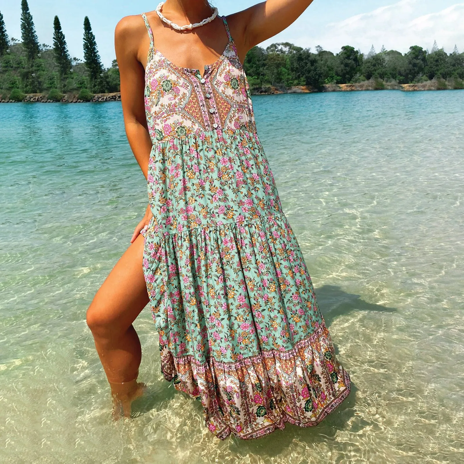 Womens Casual Suspenders Sleeveless Floral Sling Dress Bohemian Beach Dress Fitted Dresses for Women Casual Summer
Womens Casual Suspenders Sleeveless Floral Sling Dress Bohemian Beach Dress Fitted Dresses for Women Casual Summer