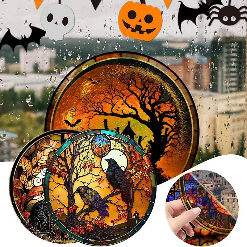 

6Pcs Halloween Stickers for Window Horror Castle Cat Pumpkin Static Window Glass Stickers Removable Halloween Party Decorative